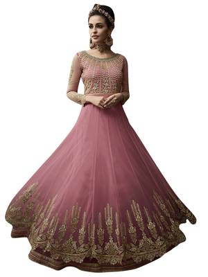 Pink embroidered net salwar with dupatta 1