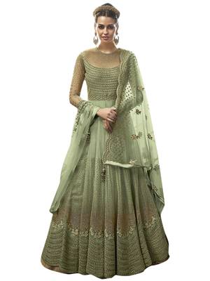 Green embroidered net salwar with dupatta 1