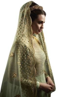 Green embroidered net salwar with dupatta 2