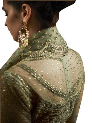 Green embroidered net salwar with dupatta 3