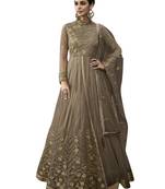 Brown embroidered net salwar with dupatta