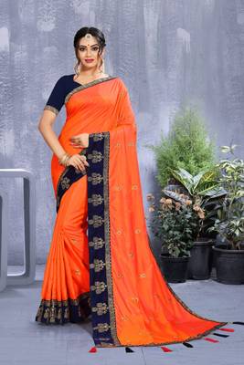 Orange woven art silk saree with blouse 1