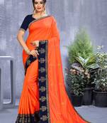 Orange woven art silk saree with blouse