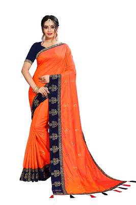 Orange woven art silk saree with blouse 2