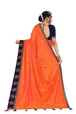 Orange woven art silk saree with blouse 3