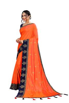 Orange woven art silk saree with blouse 4
