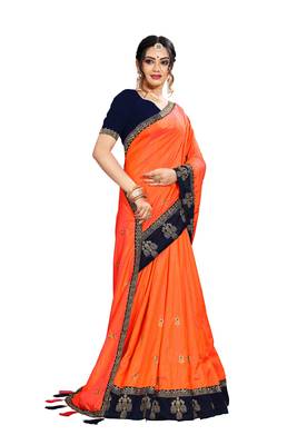 Orange woven art silk saree with blouse 5