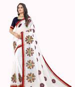 White embroidered chanderi saree with blouse