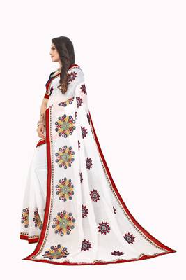 White embroidered chanderi saree with blouse 3