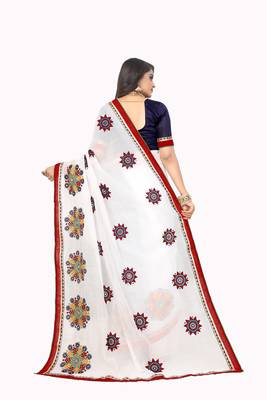 White embroidered chanderi saree with blouse 4