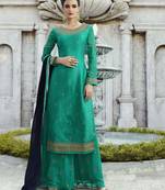 Green Embroidered Faux Georgette Salwar With Dupatta