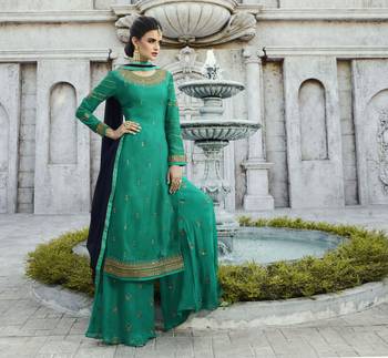 Green Embroidered Faux Georgette Salwar With Dupatta 2