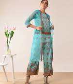 turquoise printed cotton kurta-sets