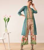 beige printed cotton kurta-sets