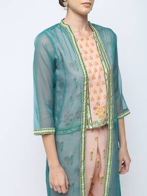 beige printed cotton kurta-sets 4