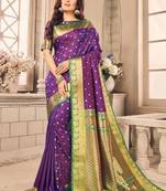Purple woven silk blend saree with blouse