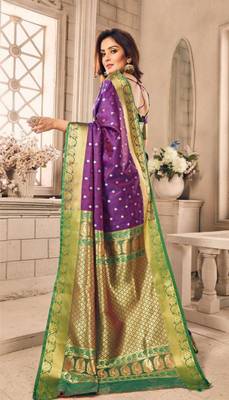 Purple woven silk blend saree with blouse 2
