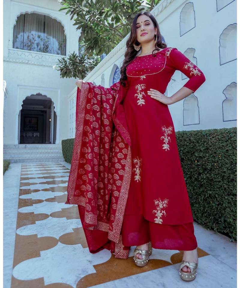 Maroon Blossom Handblock Kurta