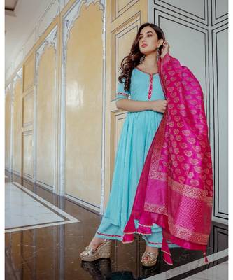 turquoise plain rayon kurta set 1