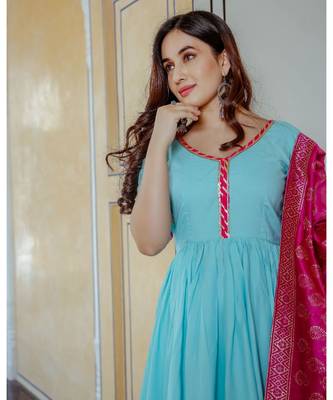 turquoise plain rayon kurta set 3