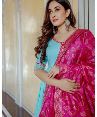turquoise plain rayon kurta set 4