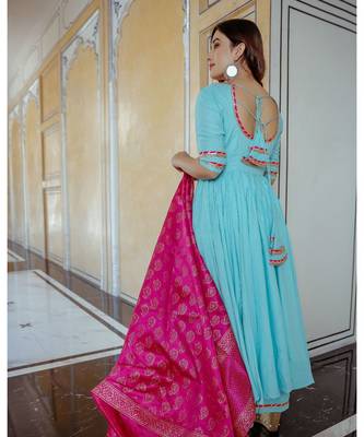 turquoise plain rayon kurta set 5