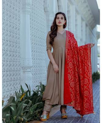 brown plain rayon kurta set 1