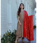 brown plain rayon kurta set