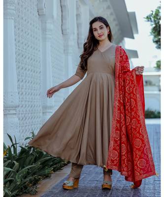 brown plain rayon kurta set 2