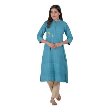 Turquoise Blue Designer Kurta With Beautiful Mirror Work 1