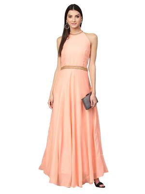 Peach Silk Blend Solid Gown 1