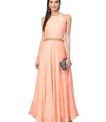 Peach Silk Blend Solid Gown