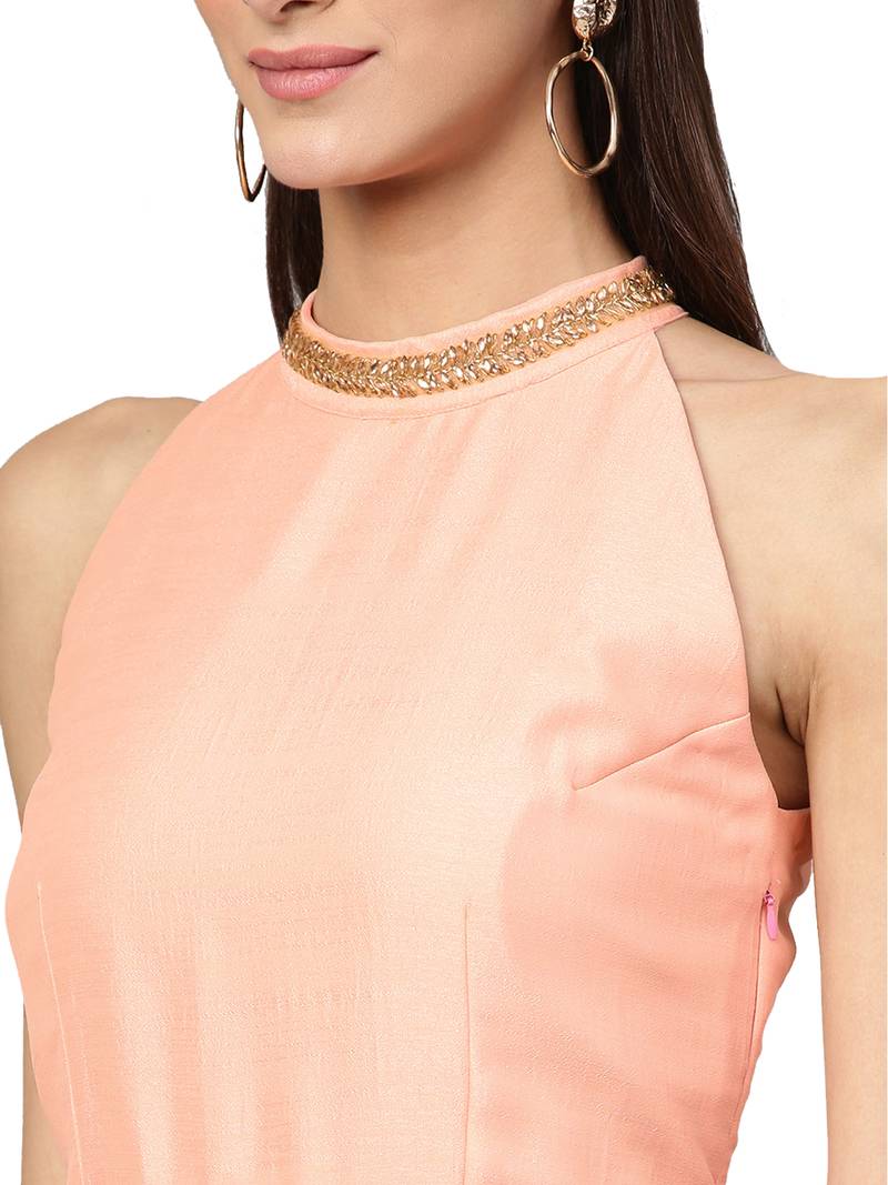Peach Silk Blend Solid Gown