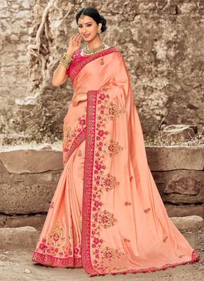 Peach embroidered georgette saree with blouse 1