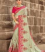 Olive embroidered georgette saree with blouse
