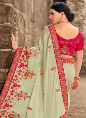 Olive embroidered georgette saree with blouse 2