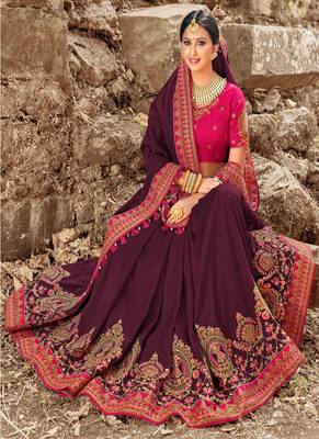Wine embroidered georgette saree with blouse 1