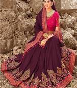 Wine embroidered georgette saree with blouse