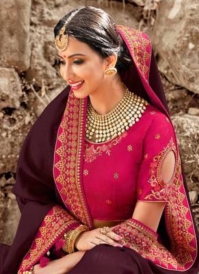 Wine embroidered georgette saree with blouse 2