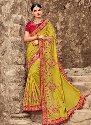 Lime embroidered georgette saree with blouse 1