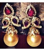 Ruby Golden Pearl Drop Dangler Earrings