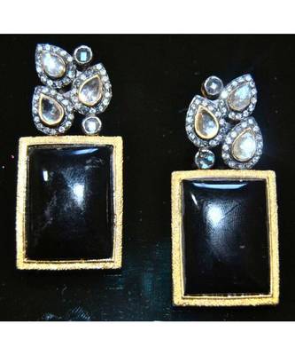 Black Onyx Gold Dangler Earrings 1