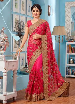 Pink Georgette Net Saree embroidered saree with blouse 1
