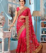 Pink Georgette Net Saree embroidered saree with blouse