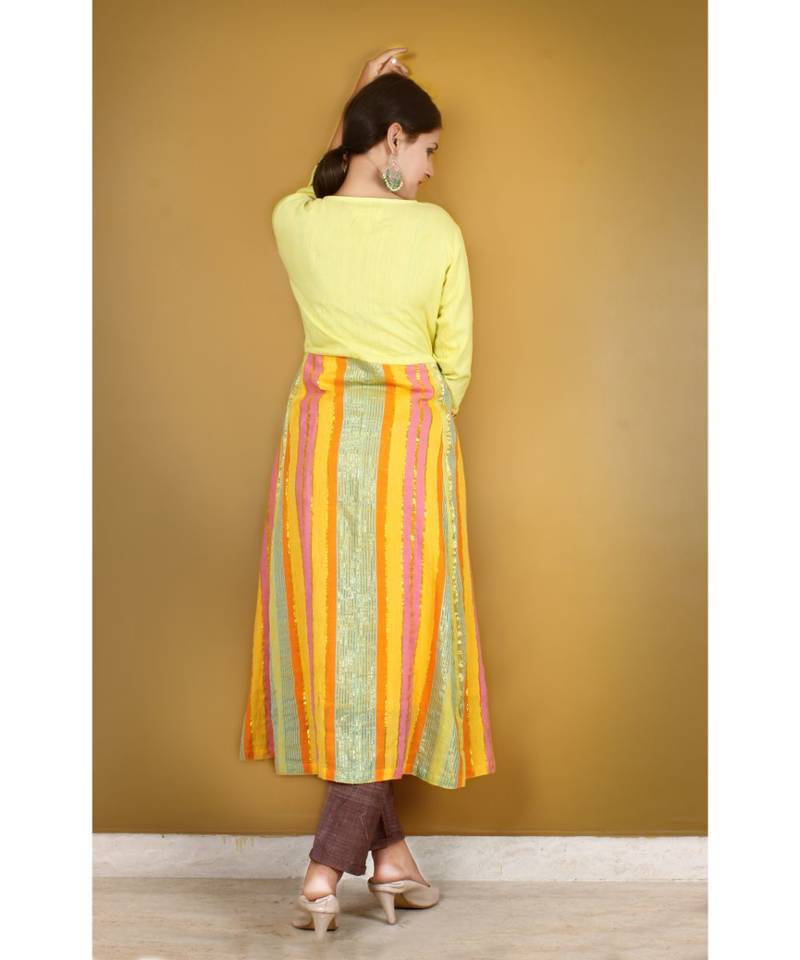 Multi Green Taisal Khadi Cotton Kurta