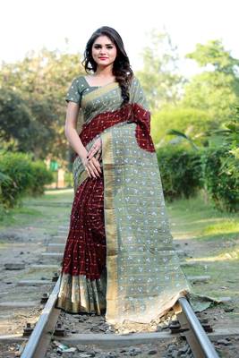 Multicolor woven art silk saree with blouse 1