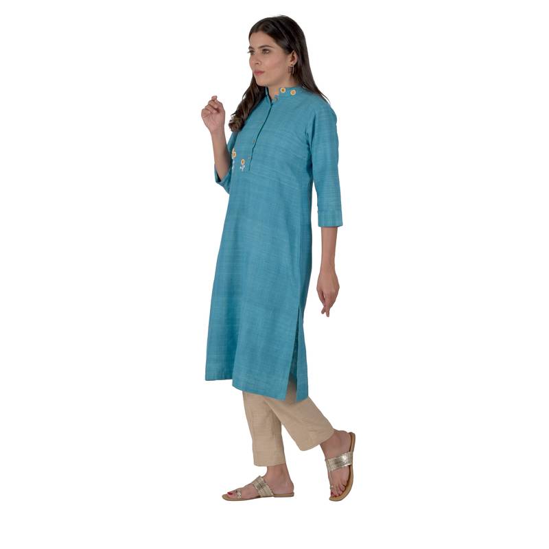 Turquoise Blue Designer Kurta With Beautiful Mirror Work