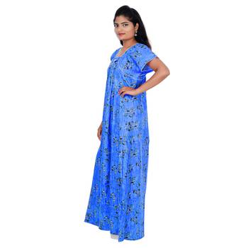 Blue and Grey colour Leaf Design Printed Square Neck Cotton Nighty For Ladies Nightwear 2