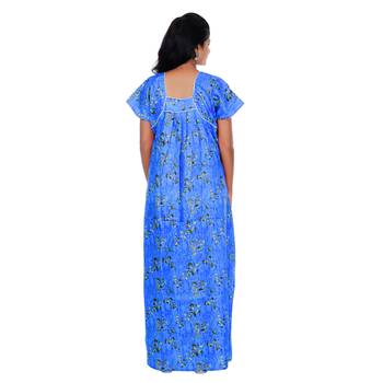 Blue and Grey colour Leaf Design Printed Square Neck Cotton Nighty For Ladies Nightwear 3