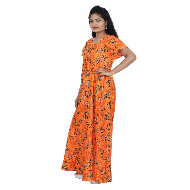 Women'S Yellow Buti Print Cotton Nightwear